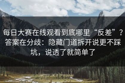 每日大赛在线观看到底哪里“反差”？答案在分歧：隐藏门道拆开说更不踩坑，说透了就简单了